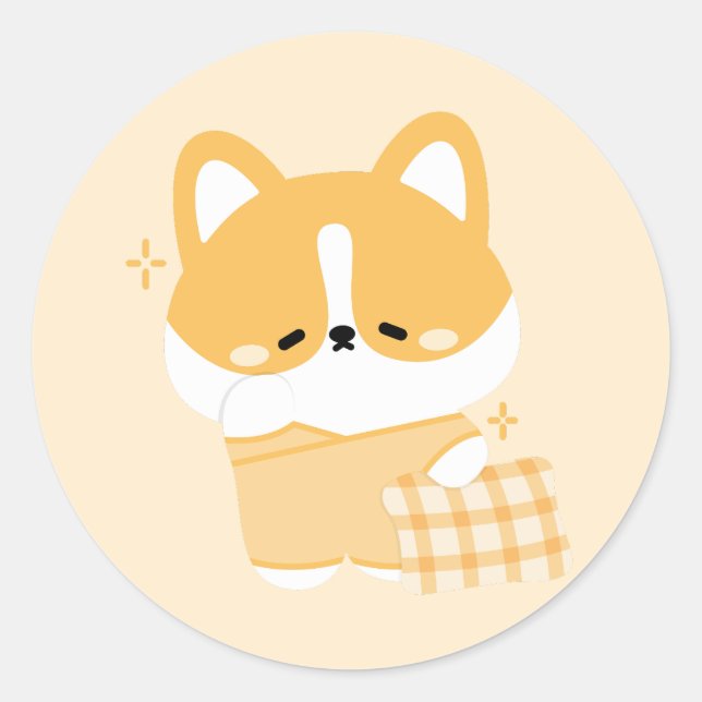 Adesivo Redondo Cute Sleepy Corg (Frente)