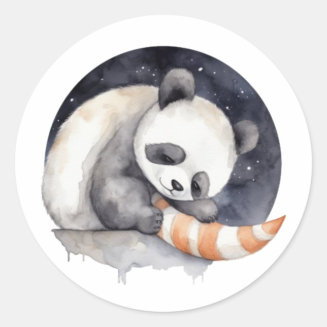 Adesivo Redondo Cute Sleepy Panda (Frente)