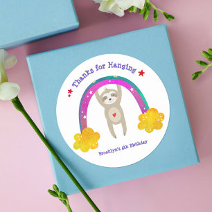 Adesivo Redondo Cute Sloth Boho Rainbow Kawaii Aniversário Obriga