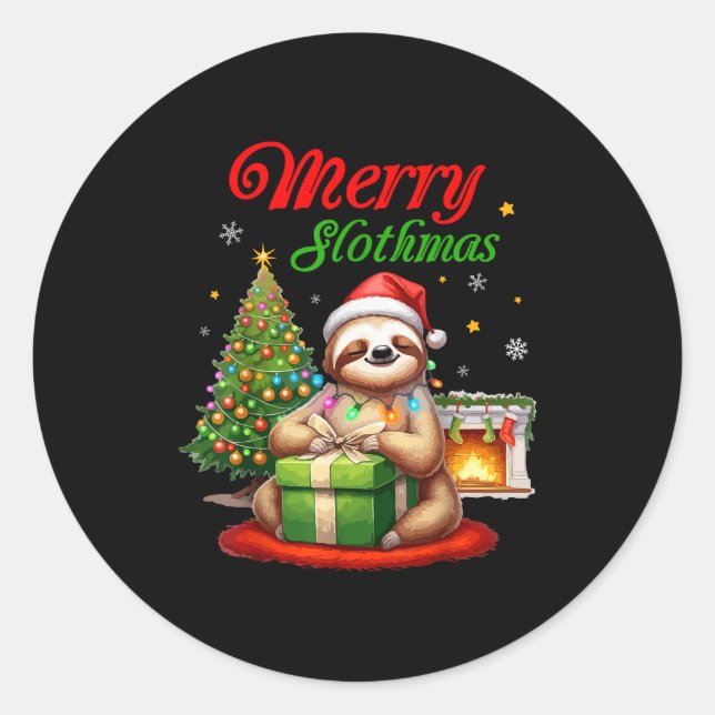 Adesivo Redondo Cute Sloth Santa Christmas Merry Slothmas Slo Ho H (Frente)