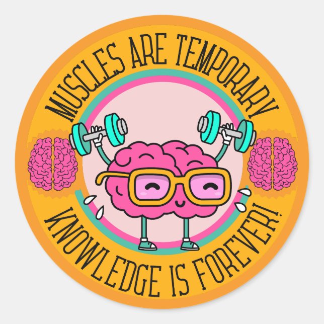 Adesivo Redondo Cute Smart Pink Brain Knowledge Is Forever  (Frente)