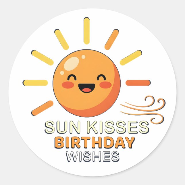 Adesivo Redondo Cute Smiling Sun Birthday Stickers - Sun Kisses Wi (Frente)