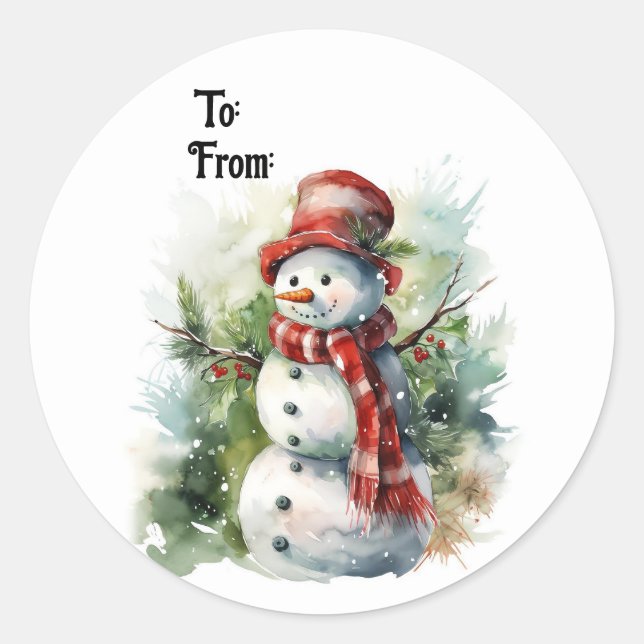 Adesivo Redondo Cute Snowman Gift Sticker (Frente)