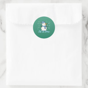Adesivo Redondo Cute Snowman Let It Snow Christmas Holiday