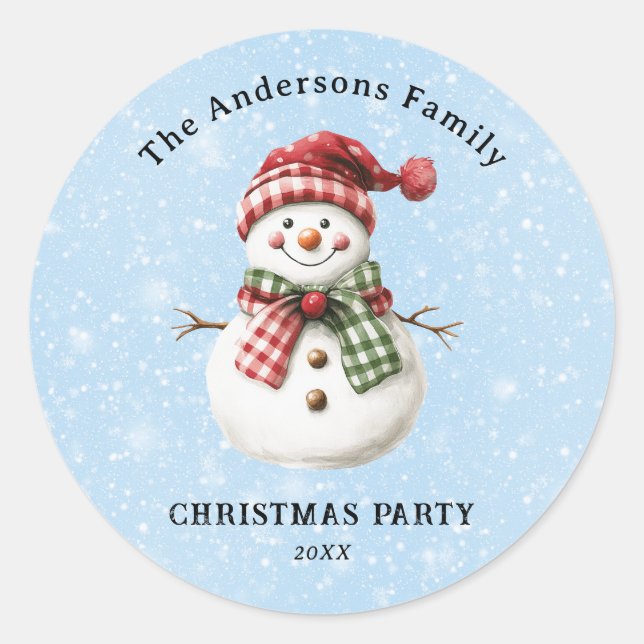 Adesivo Redondo Cute Snowman Merry Christmas Family Party Custom (Frente)