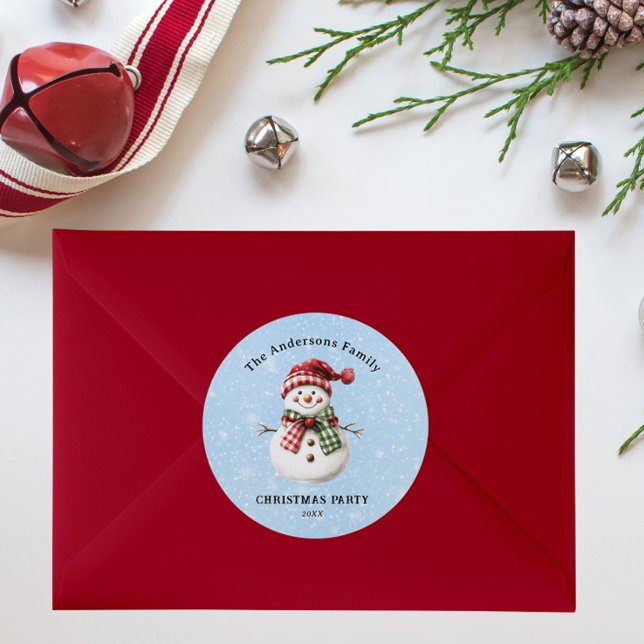 Adesivo Redondo Cute Snowman Merry Christmas Family Party Custom (Criador carregado)