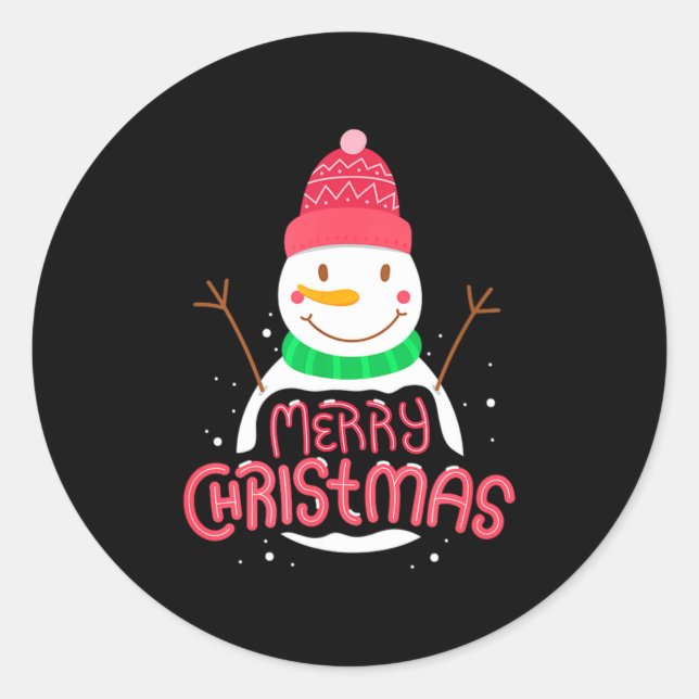 Adesivo Redondo Cute Snowman Merry Xmas Merry Christmas Happy New  (Frente)