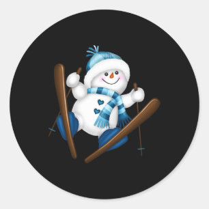 Adesivo Redondo Cute Snowman Snowboard Snowboarder Gi Natal