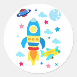 Adesivo Redondo Cute Spacecraft Rocket Ships Pattern