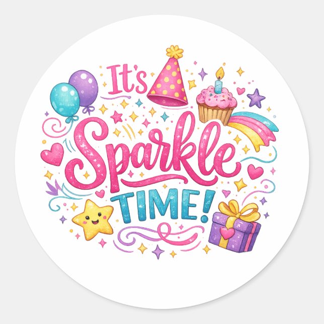 Adesivo Redondo Cute Sparkle Time Girly Aesthetic Sticker Design (Frente)