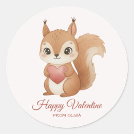 Adesivo Redondo Cute Squirrel with Heart Valentine's Day