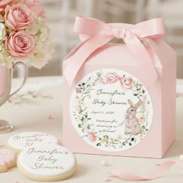 Adesivo Redondo Cute Storybook Bunny Wildflower Wreath Baby Shower