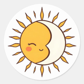 Adesivo Redondo Cute Sun and Moon Celestial Kawaii Sticker