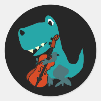 Adesivo Redondo Cute T-rex Dinosaur Playing Cello Music