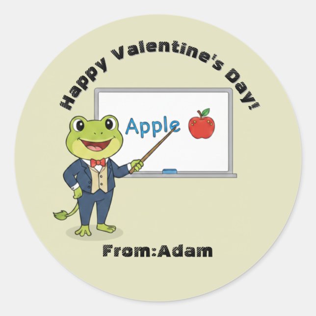 Adesivo Redondo Cute teacher frog  Valentine  (Frente)