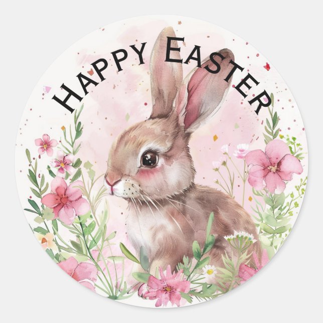 Adesivo Redondo Cute teal bunny happy Easter stickers (Frente)