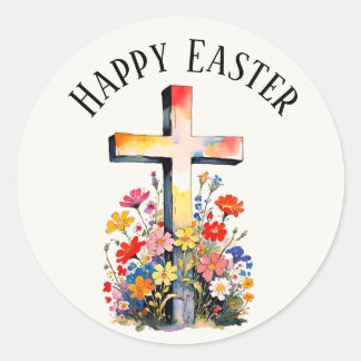 Adesivo Redondo Cute teal bunny happy Easter stickers