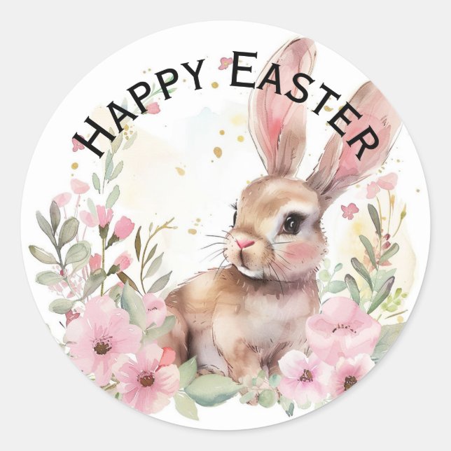 Adesivo Redondo Cute teal bunny happy Easter stickers (Frente)