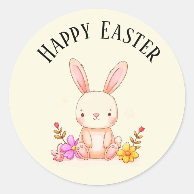 Adesivo Redondo Cute teal bunny happy Easter stickers (Frente)