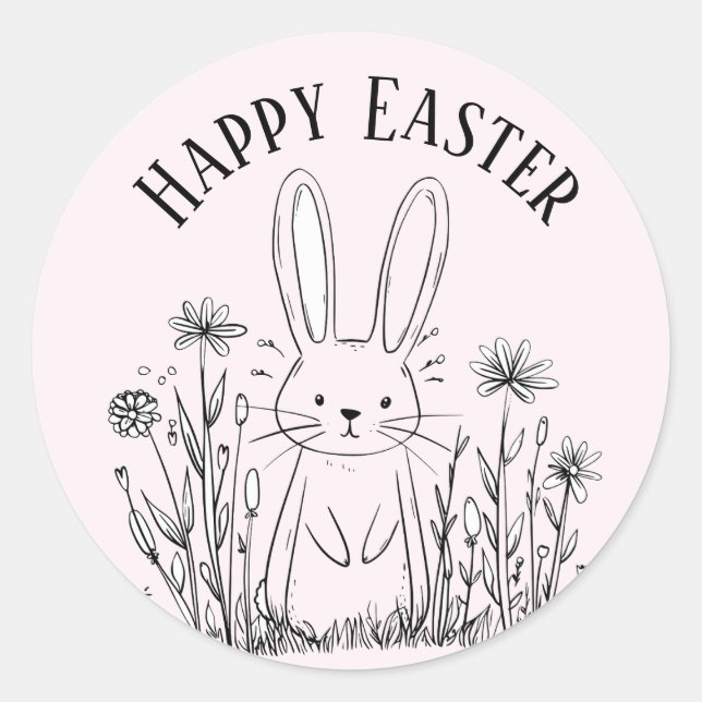 Adesivo Redondo Cute teal bunny happy Easter stickers (Frente)