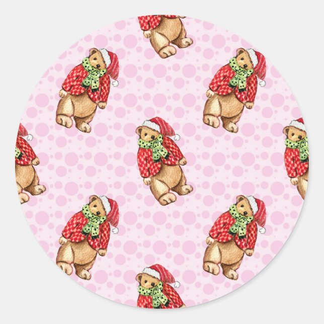Adesivo Redondo Cute teddy bears in santa hats and red coats – pin (Frente)