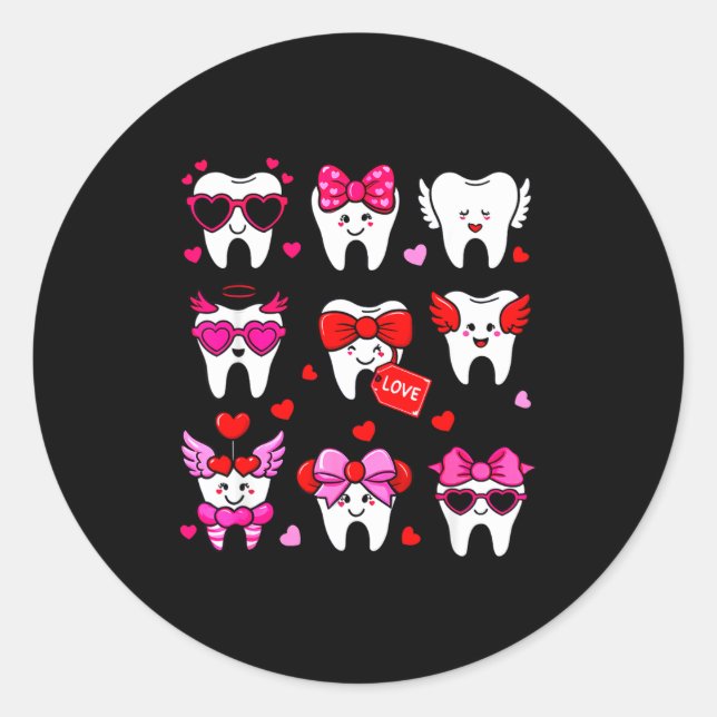 Adesivo Redondo Cute Teeth Love Valentine's Day Dental  (Frente)
