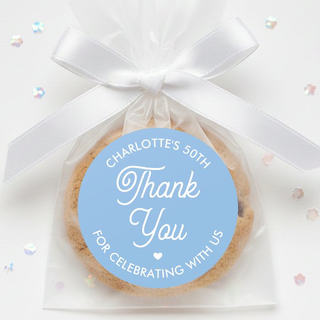 Adesivo Redondo Cute Thank You Birthday Name Any Age Blue Modern (Criador carregado)