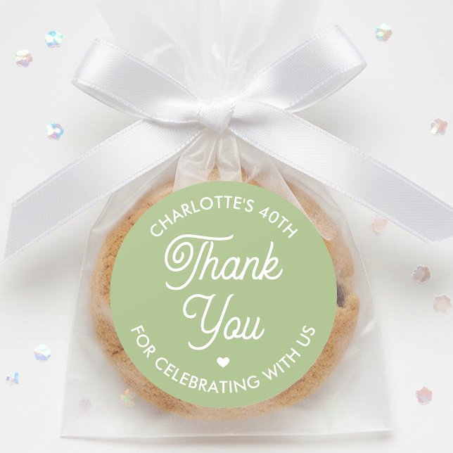 Adesivo Redondo Cute Thank You Birthday Name Any Age Green Modern (Criador carregado)