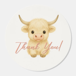 Adesivo Redondo Cute Thank You Sticker with Highland Cow