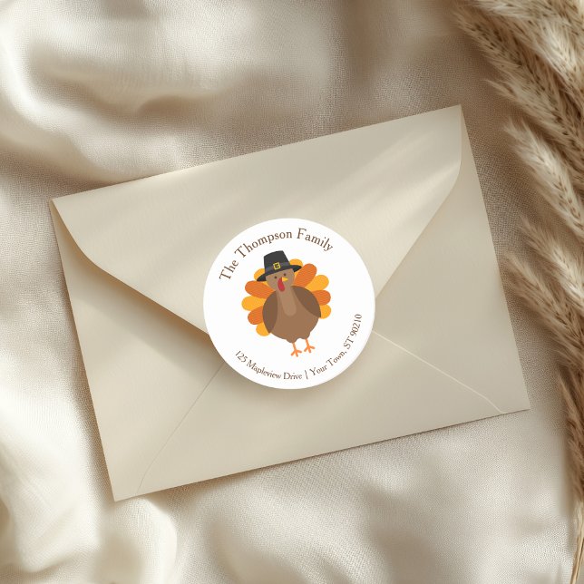 Adesivo Redondo Cute Thanksgiving Turkey | Fall Envelope Seal (Criador carregado)