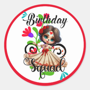 Adesivo Redondo Cute Tinta Doce de Crânio de Aniversário