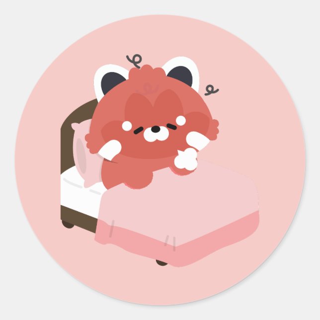 Adesivo Redondo Cute Tired Red Panda (Frente)