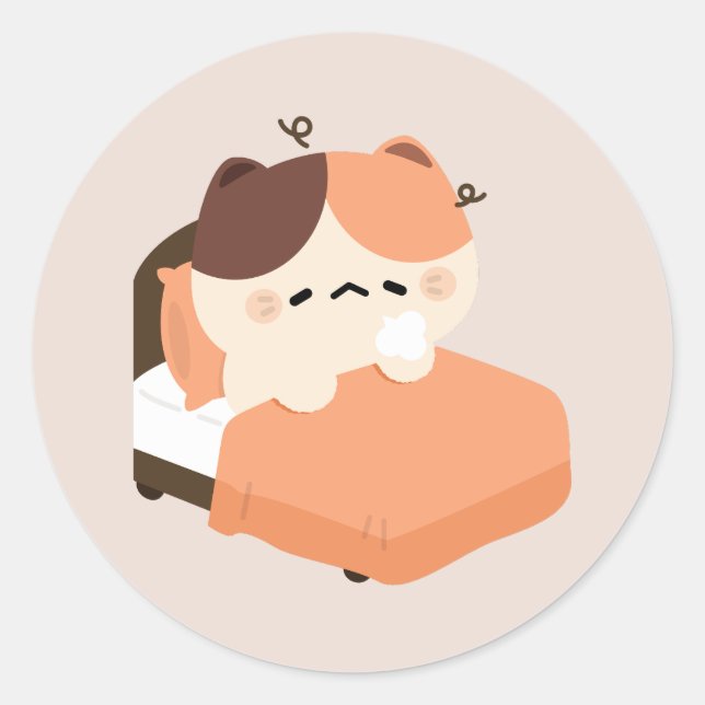 Adesivo Redondo Cute Tired Tortie Cat  (Frente)