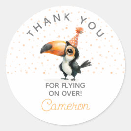 Adesivo Redondo Cute Toucan, laranja, celebração de aniversário de