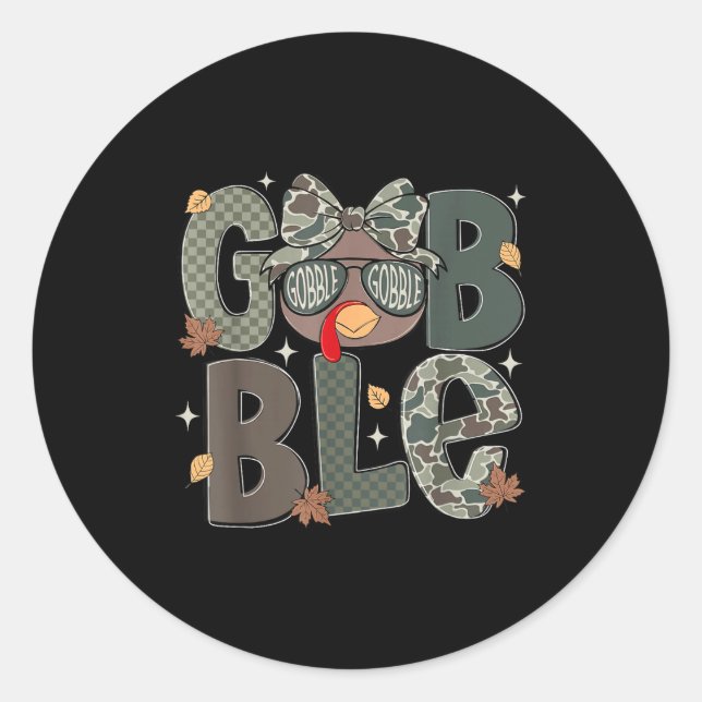 Adesivo Redondo Cute Turkey Camo Happy Thanksgiving Fall Kids Boy  (Frente)