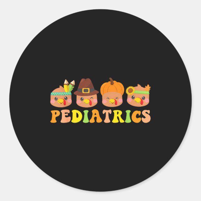 Adesivo Redondo Cute Turkeys Pediatrics Pumpkin Thanksgiving Fall  (Frente)