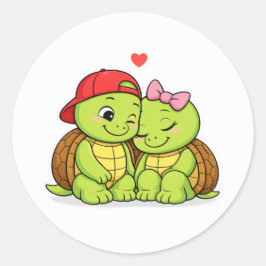 Adesivo Redondo Cute turtle duo in love