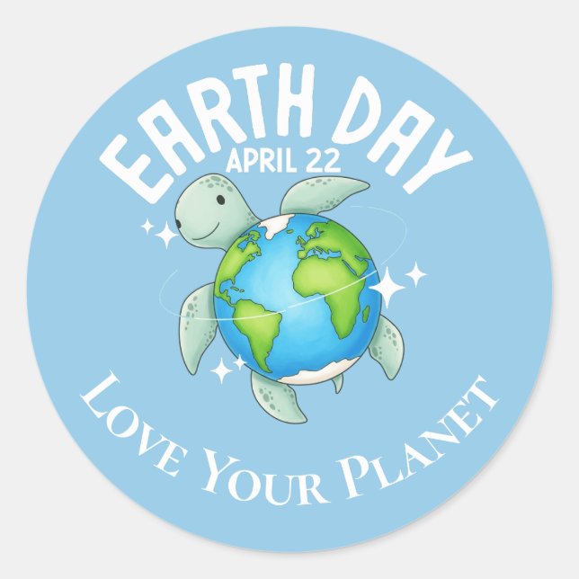 Adesivo Redondo Cute Turtle Earth Day Kids Eco Custom (Frente)