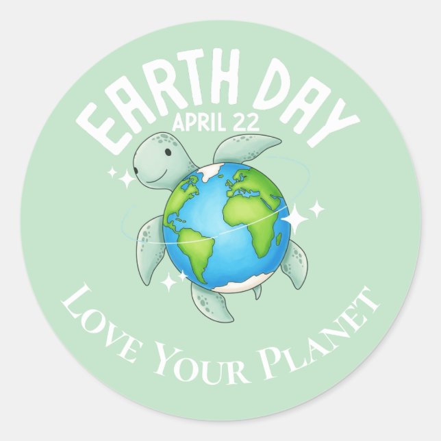 Adesivo Redondo Cute Turtle Earth Day Nature Eco Custom (Frente)