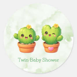Adesivo Redondo Cute Twin Cactus Baby Shower