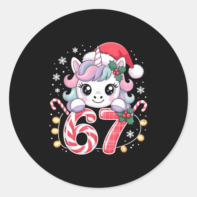 Adesivo Redondo Cute Unicorn 67 Christmas Meme Six Seven Christmas (Frente)