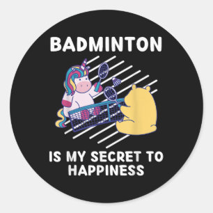 Adesivo Redondo Cute Unicórnio Badminton É Meu Segredo Para Felici