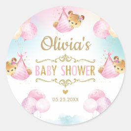 Adesivo Redondo Cute Urso Baby Shower Menina Favor Obrigado