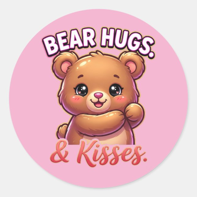 Adesivo Redondo Cute Valentine Bear – Bear Hugs & Kisses (Frente)