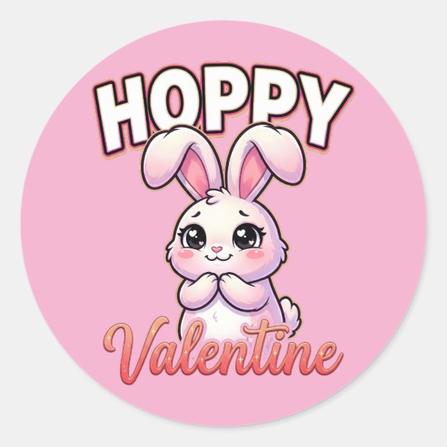 Adesivo Redondo Cute Valentine Bunny – Hoppy Valentine (Frente)