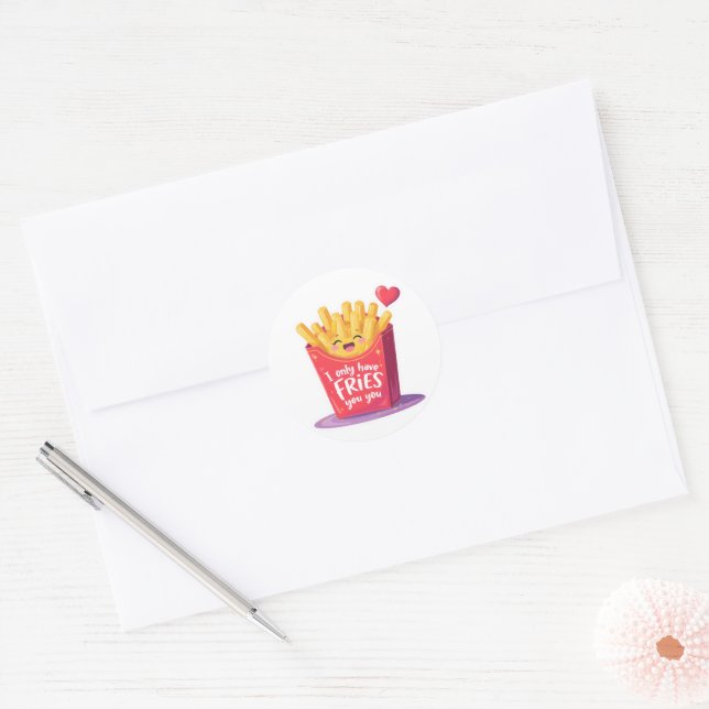 Adesivo Redondo Cute Valentine French Fries Pun (Envelope)