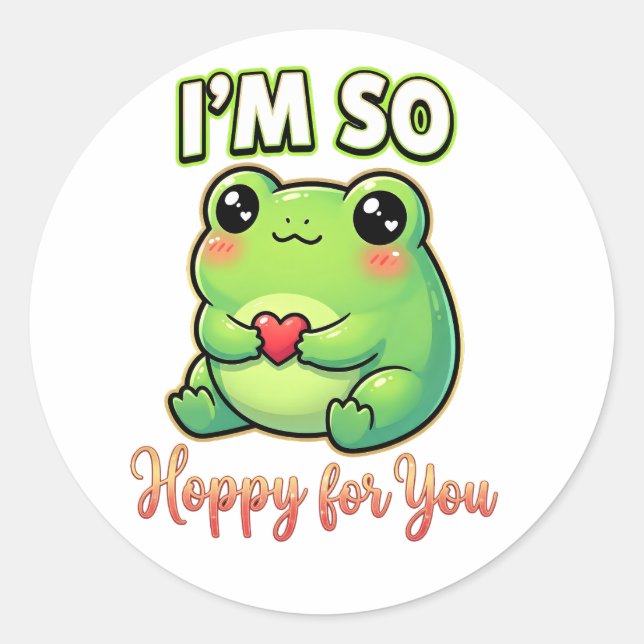 Adesivo Redondo Cute Valentine Frog – I’m So Hoppy for You (Frente)