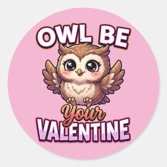 Adesivo Redondo Cute Valentine Owl – Owl Be Your Valentine (Frente)