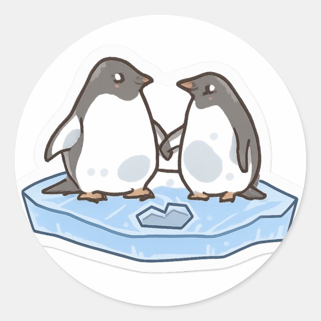 Adesivo Redondo Cute Valentine’s Penguin Sticker  (Frente)