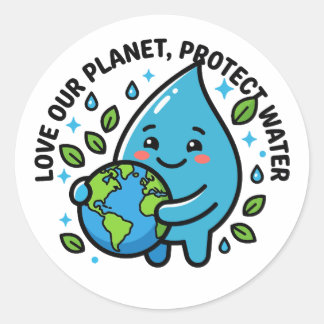 Adesivo Redondo Cute Water Drop Earth Day Planet Sticker